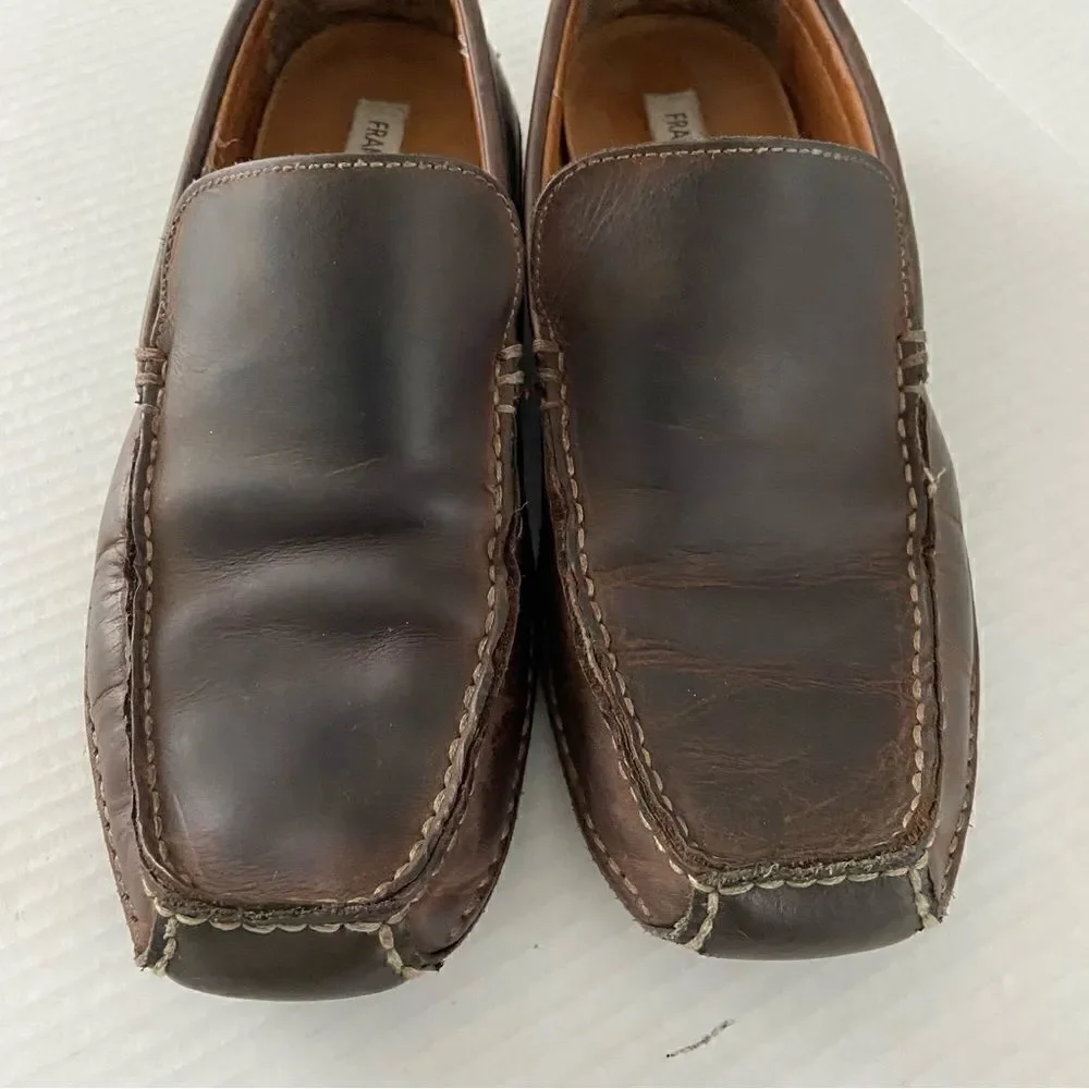 Franco Fortini Men 9.5 Max Brown‎ Distressed Leather Driver Slip-on Loafers